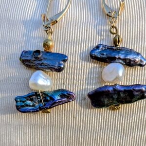 14 K Pearl Dangle Earrings Handcrafted